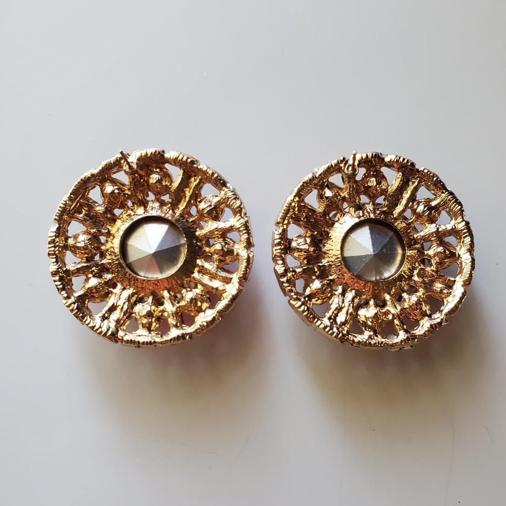 Oversized Rhinestone Button Earrings - Picture 2 of 2